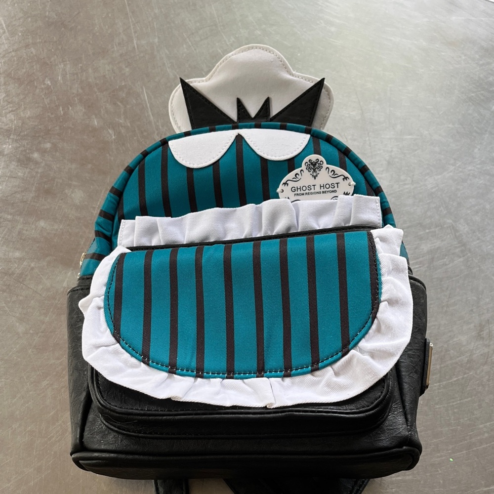 Haunted Mansion Ghost Host Teal and Black Striped Backpack
